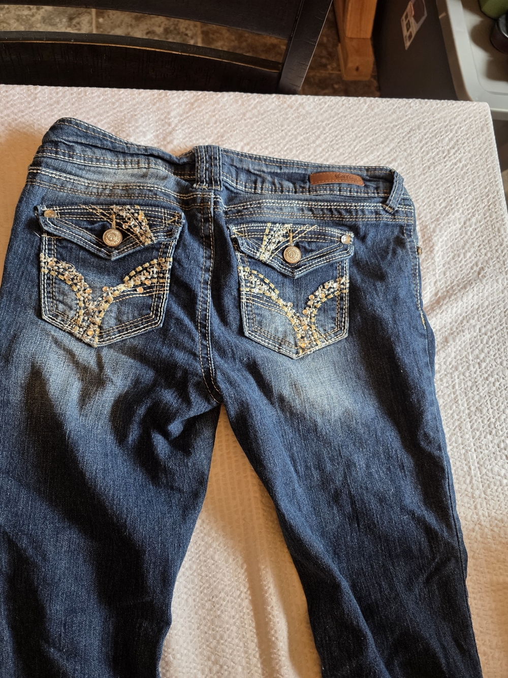 Wallflower Dark Blue Boot Cut Jeans with Sequin Pocket Detail